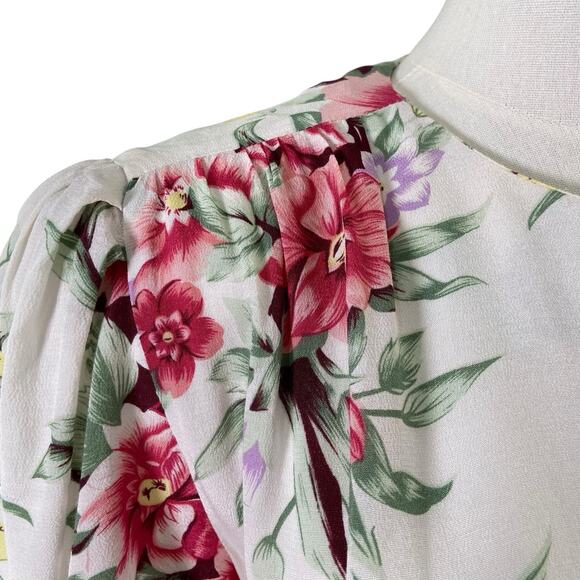 Vintage 80s Jane Singer Pink Floral Romantic Midi Tea Dress Women’s Size M - Picture 6 of 16